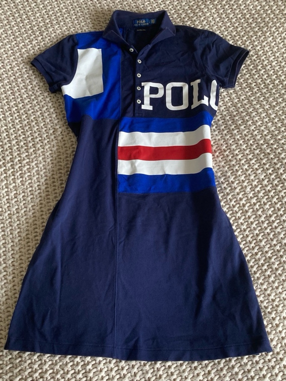 Polo by Ralph Lauren Navy Blue White Red Colorblock Polo Dress